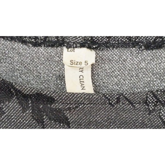 Vintage Lurex Dress Form Fitting Ruched at Hip Silver Black Size 5 Flower Print - Picture 6 of 11